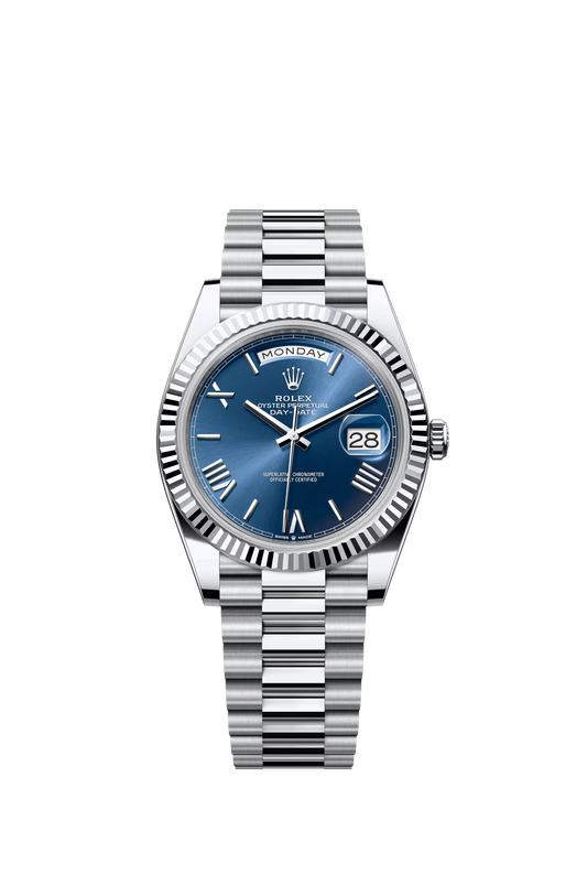 Rolex Day Date 40 Platinum Blue Dial Roman Markers President Bracelet Ref. 228236