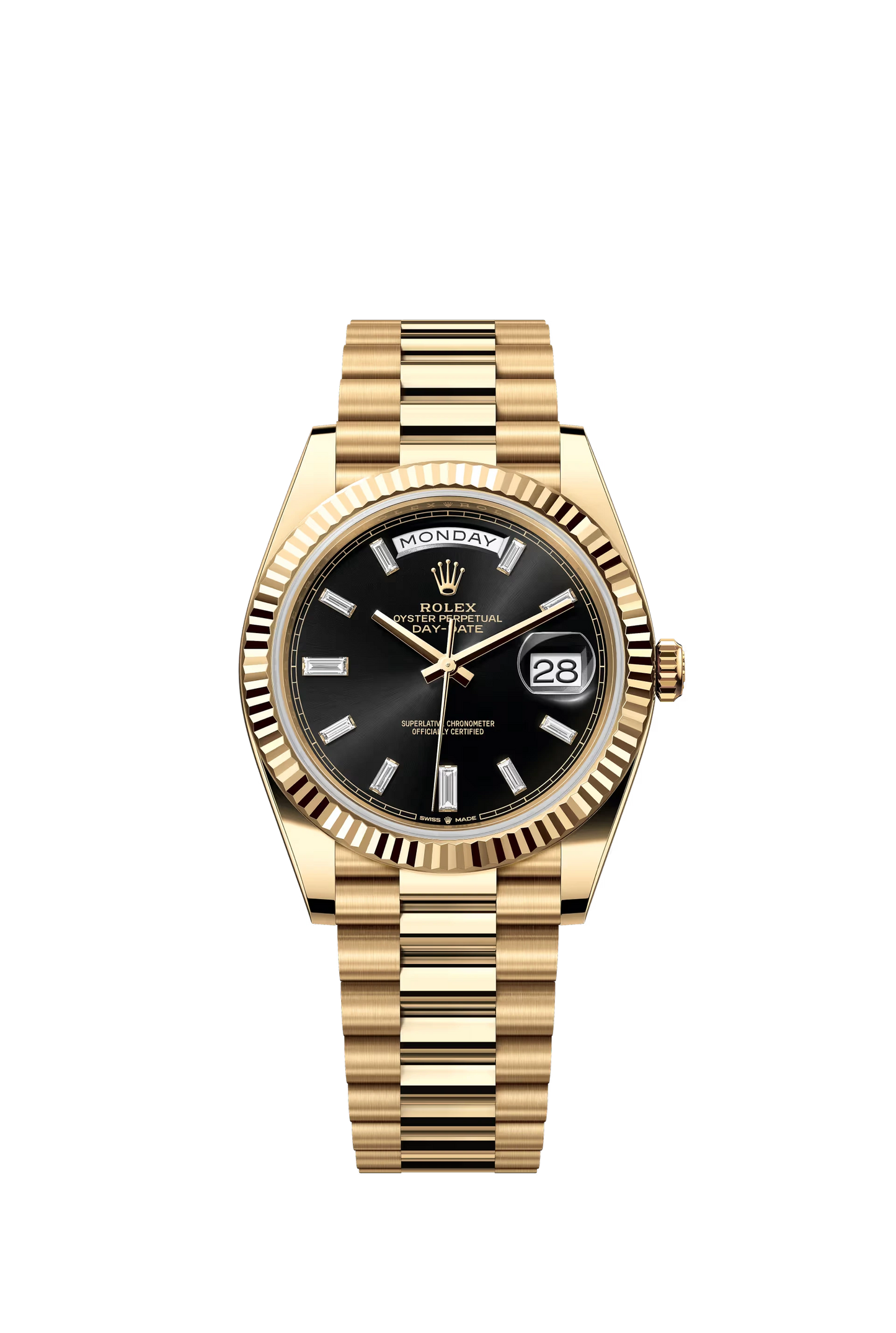 Rolex Day Date 40 mm Yellow Gold Black Dial Diamond Markers Ref. 228238