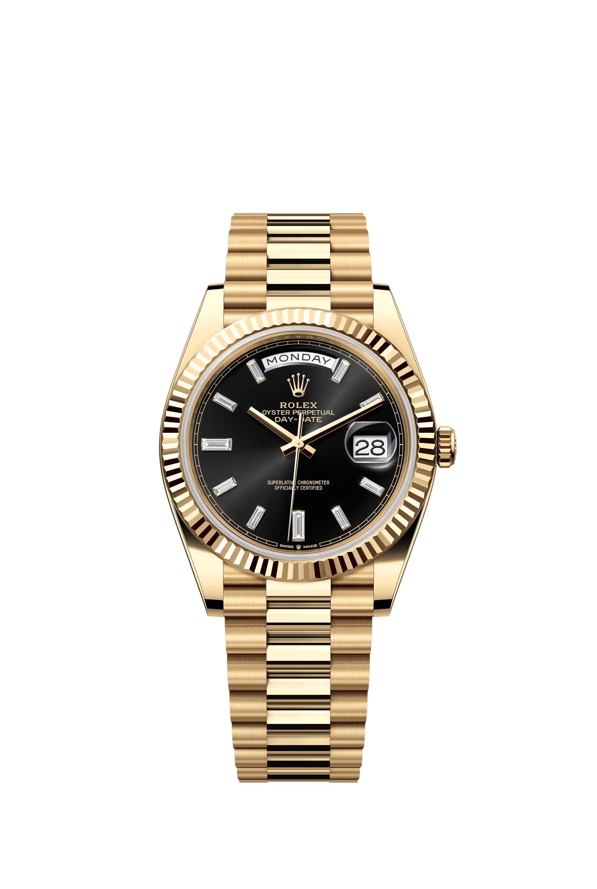Rolex Day Date 40 mm Yellow Gold Black Dial Diamond Markers Ref. 228238