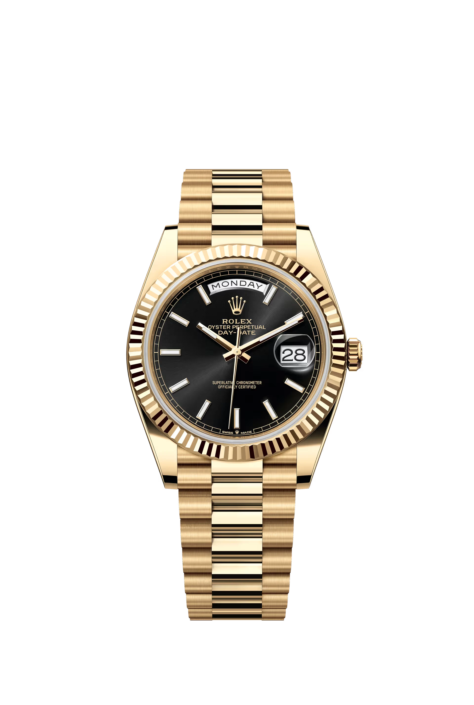 Rolex Day Date 40 Yellow Gold Black Stick Dial 228238