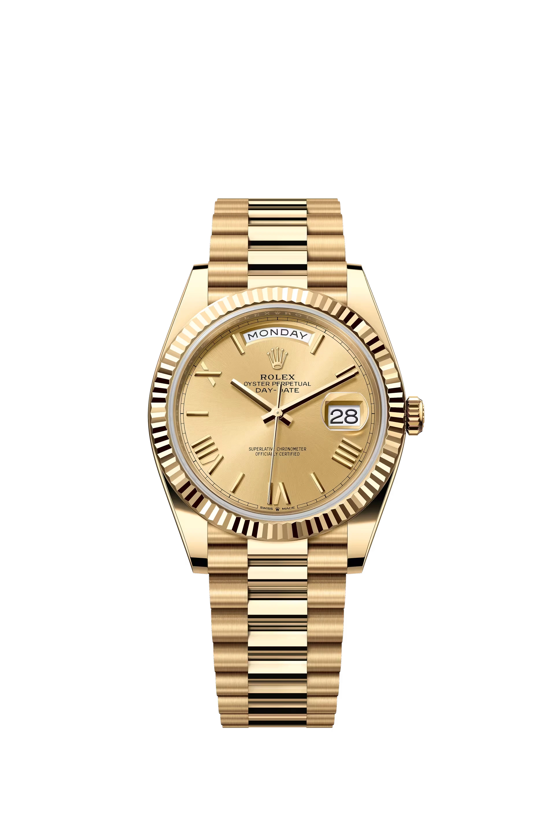 Rolex Day Date 40 Yellow Gold Champagne Dial Roman Markers President Bracelet Ref. 228238