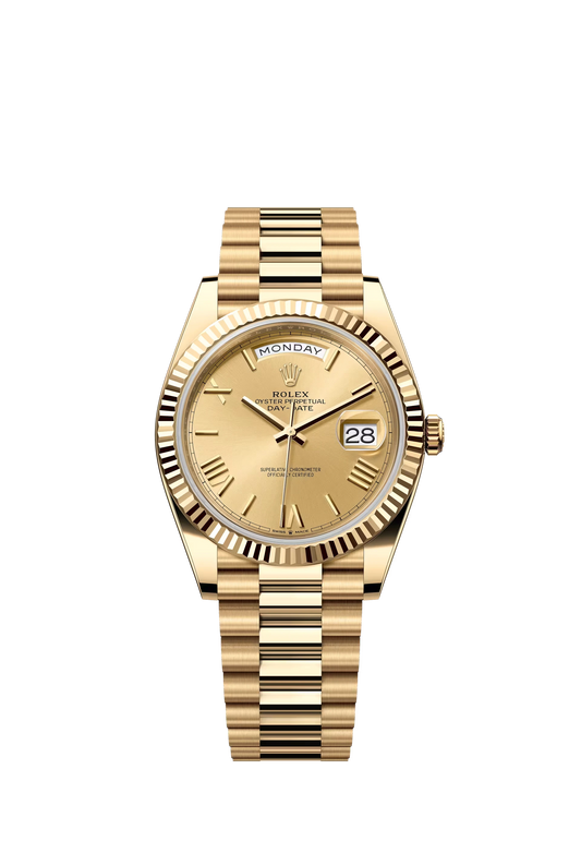 Rolex Day Date 40 Yellow Gold Champagne Dial Roman Markers President Bracelet Ref. 228238