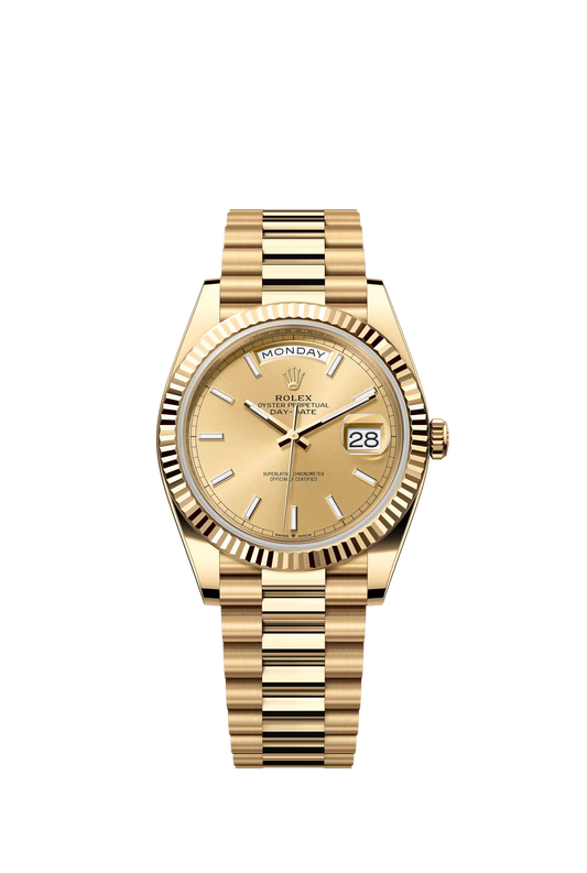 Rolex Day Date 40 Yellow Gold Champagne Dial Stick Markers President Bracelet Ref. 228238