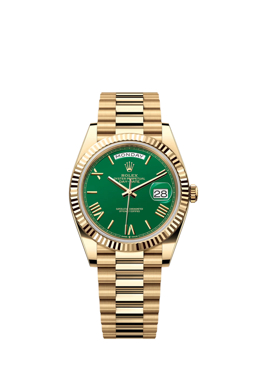 rolex-day-date-40-yellow-gold-green-dial-roman-markers-228238