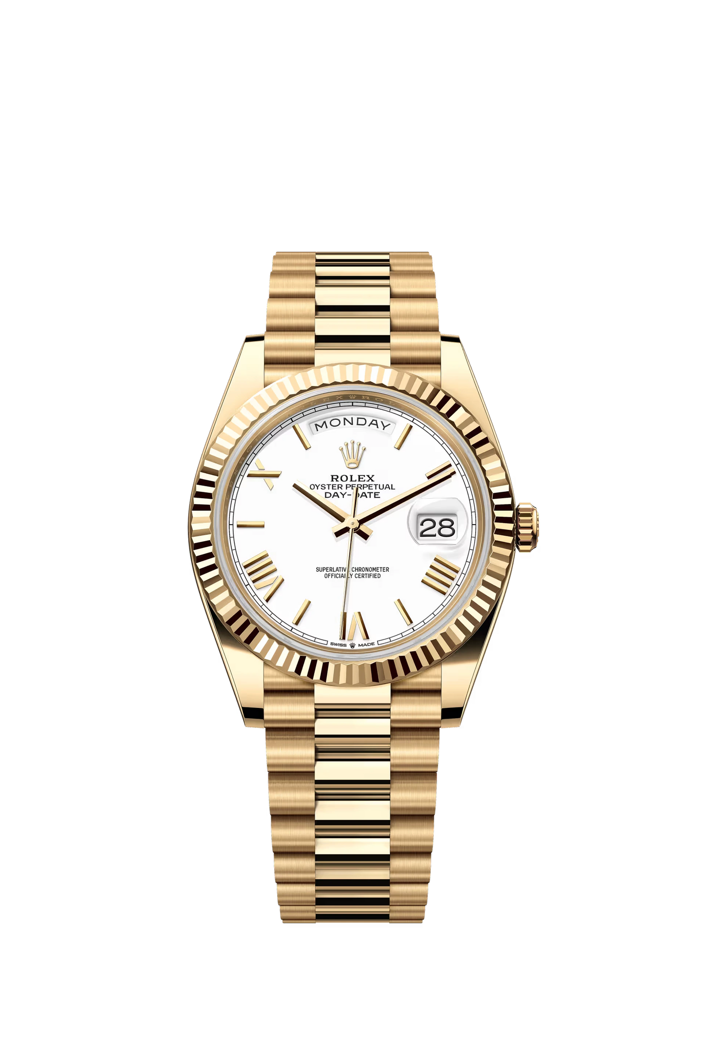 Rolex Day Date 40 Yellow Gold White Dial Roman Markers President Bracelet Ref. 228238