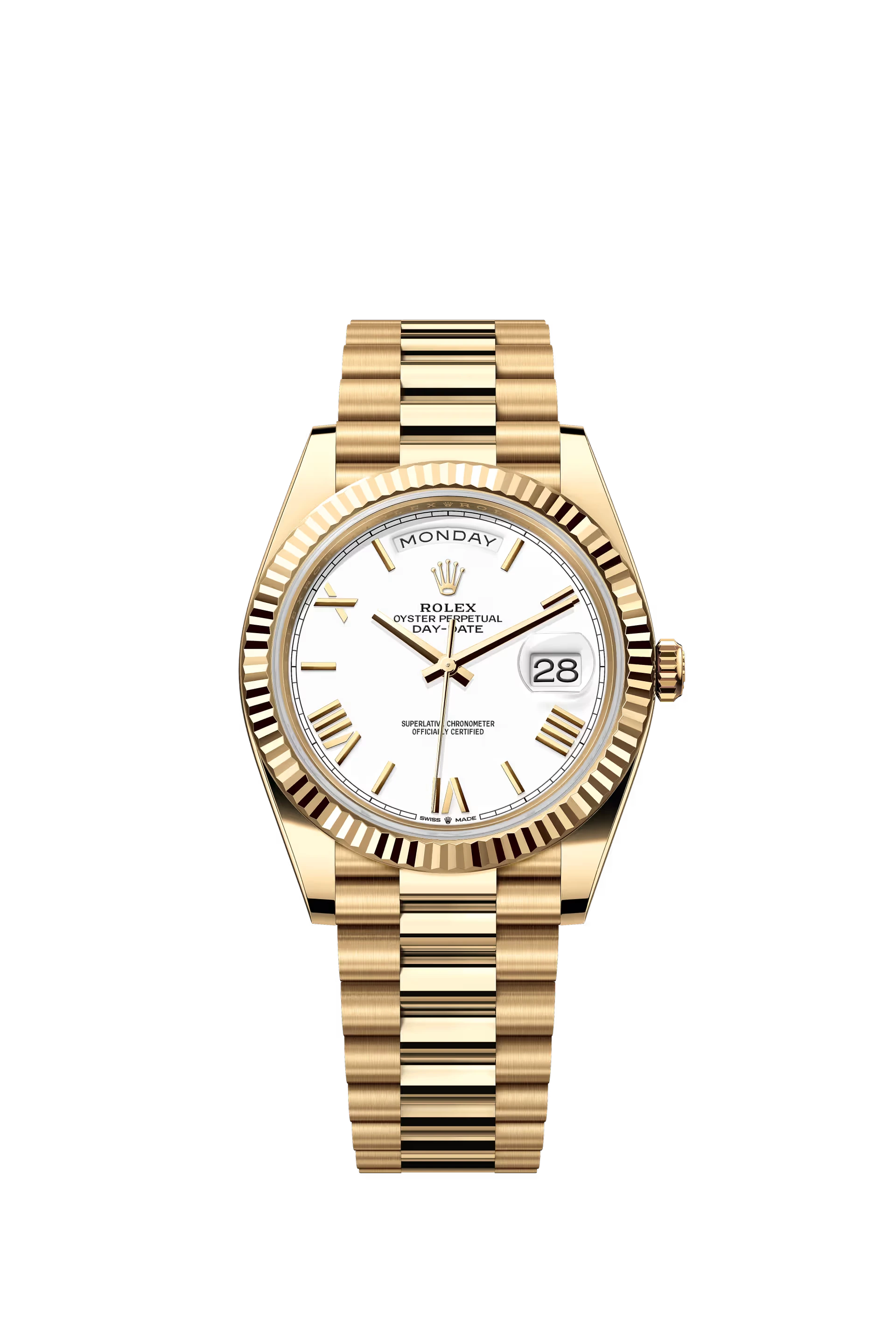 Rolex Day Date 40 Yellow Gold White Dial Roman Markers President Bracelet Ref. 228238