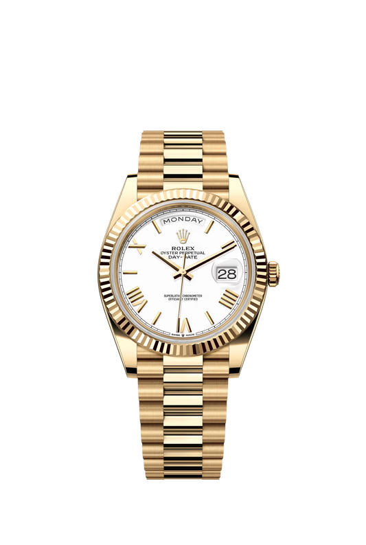 Rolex Day Date 40 Yellow Gold White Dial Roman Markers President Bracelet Ref. 228238
