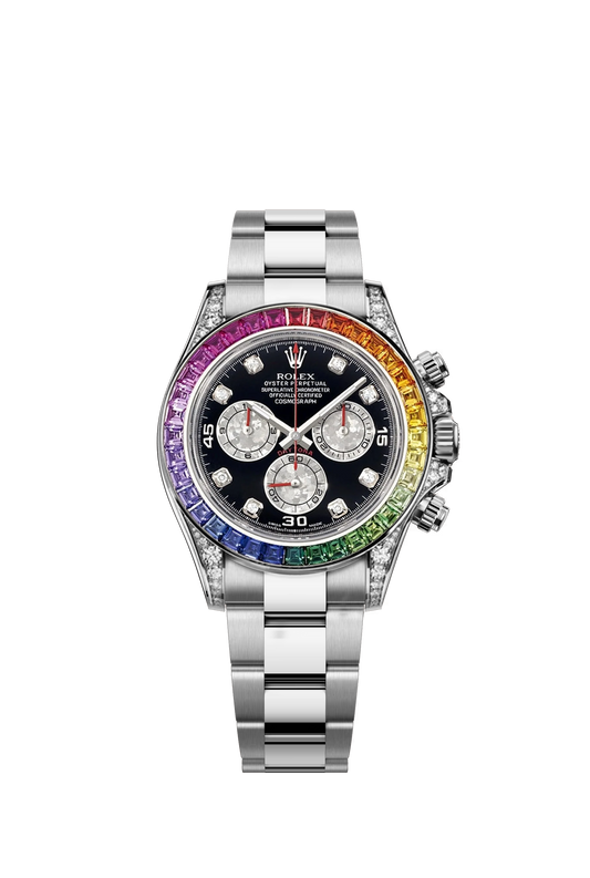 olex Daytona 116520 Rainbow with black dial and colorful gemstone bezel
