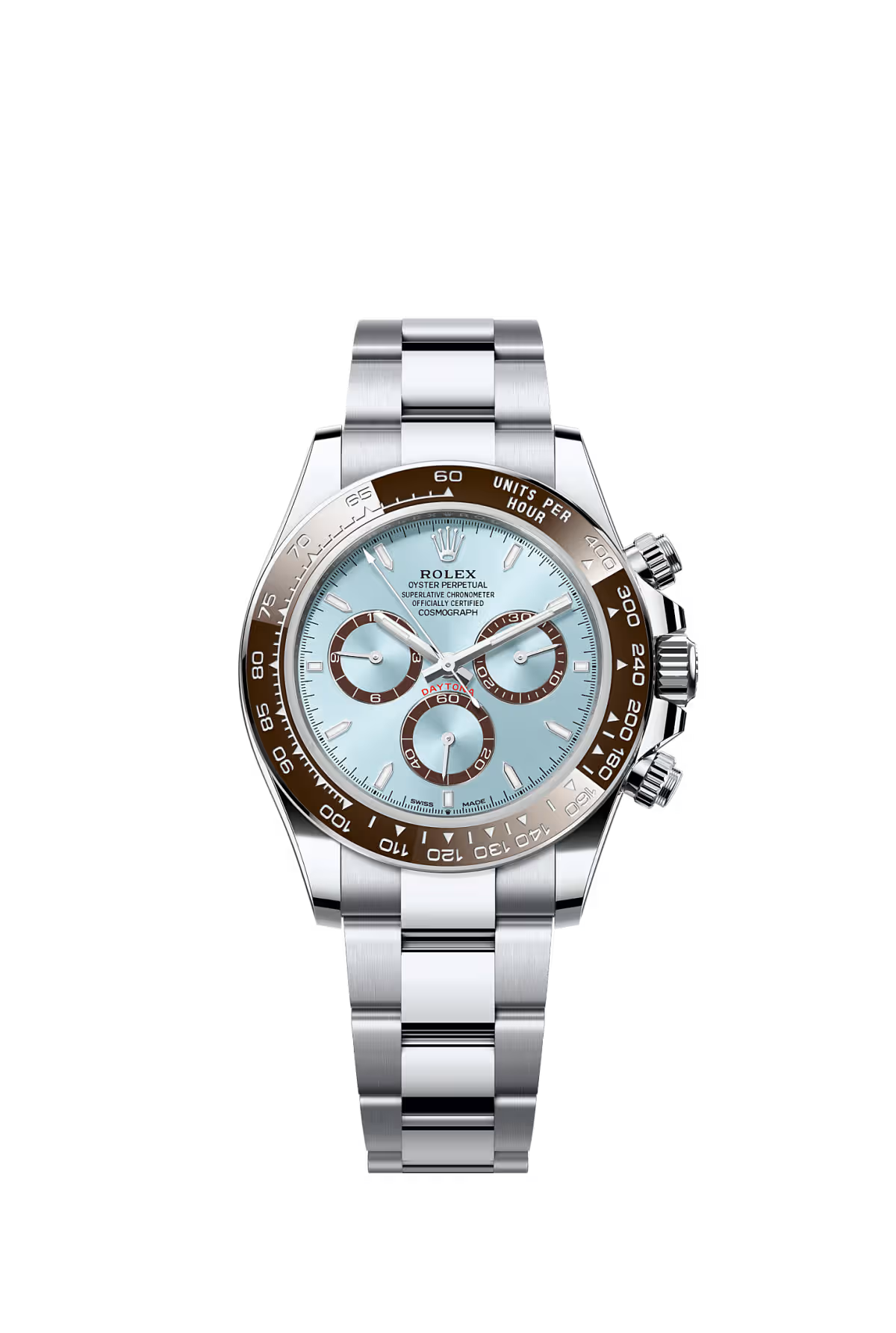 Rolex Cosmograph Daytona ref 126506 in platinum with ice blue dial and ceramic bezel