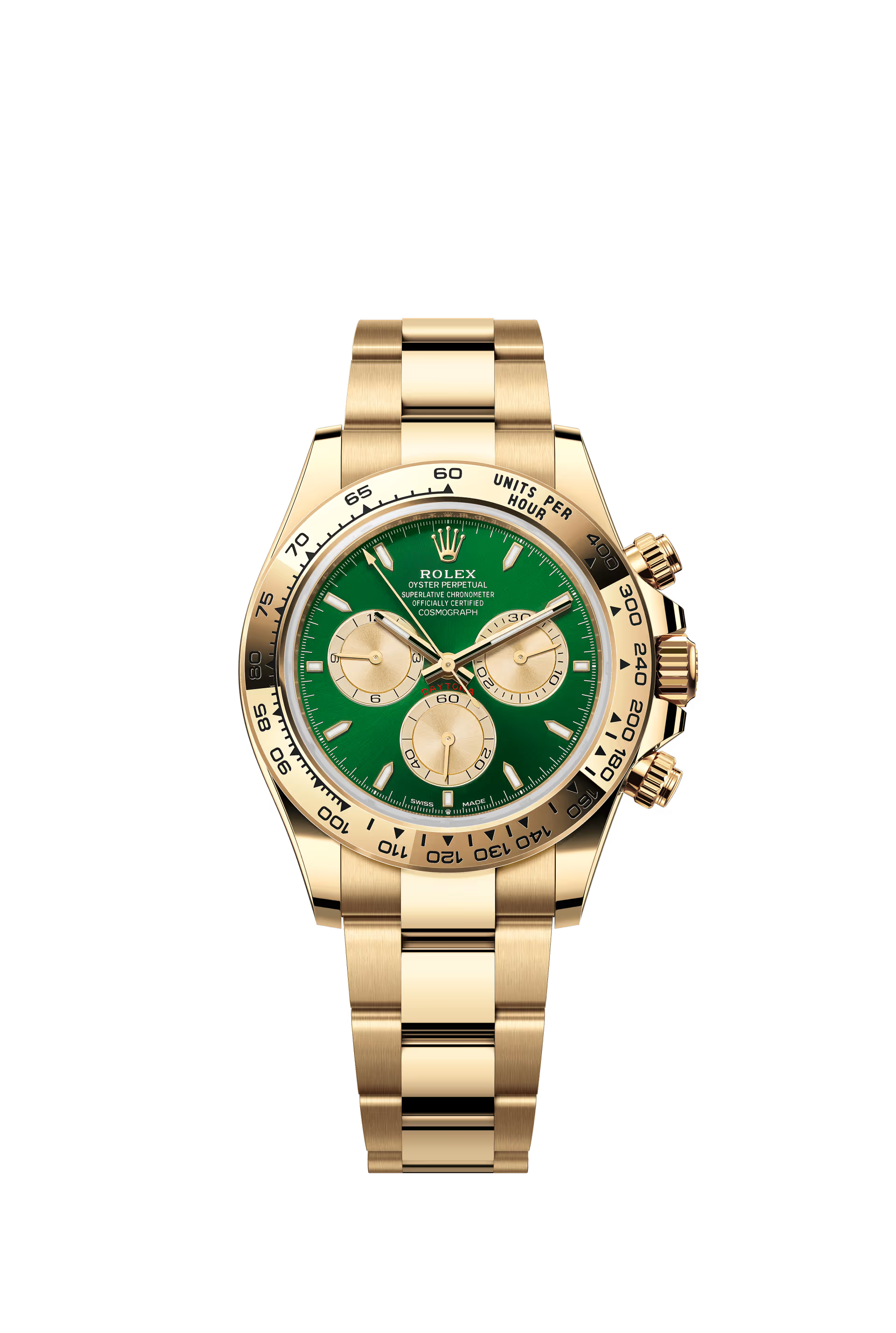 Rolex Cosmograph Daytona ref 126508 John Mayer in yellow gold with green dial