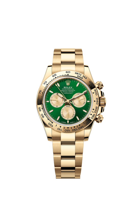 Rolex Cosmograph Daytona ref 126508 John Mayer in yellow gold with green dial